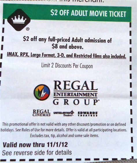 what are the various discount codes for regal cinemas